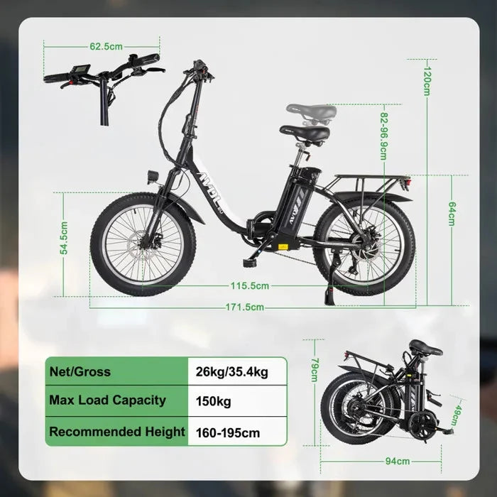 AVDLEU A21 – Faltbares Elektrofahrrad 20″ – 250-W-Motor