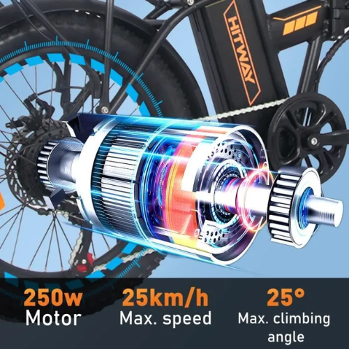 HITWAY BK11 – Faltbares 20"-Elektro-Fatbike Schwarz &amp; Orange – Abnehmbarer 36 V / 11,2 Ah Akku