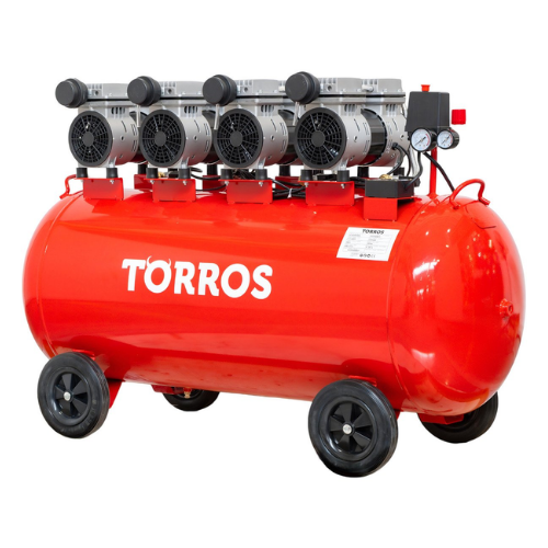 Leiser, ölfreier Kompressor mit 200-Liter-Tank – 3 kW / 4 PS – 560 L/min – 10 bar – 81 dB(A) – 230 V – TORROS