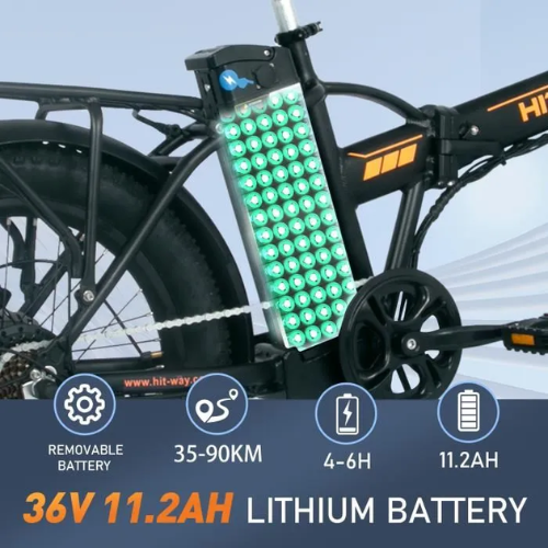 HITWAY BK11 – Faltbares 20"-Elektro-Fatbike Schwarz &amp; Orange – Abnehmbarer 36 V / 11,2 Ah Akku