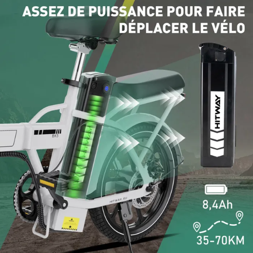 HITWAY – Faltbares Elektrofahrrad 16" – 250-W-Motor – Akku 36 V 8,4 Ah – Reichweite bis zu 70 km – Fahrradpumpe inklusive