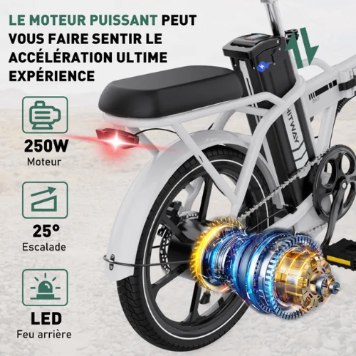 HITWAY – Faltbares Elektrofahrrad 16" – 250-W-Motor – Akku 36 V 8,4 Ah – Reichweite bis zu 70 km – Fahrradpumpe inklusive
