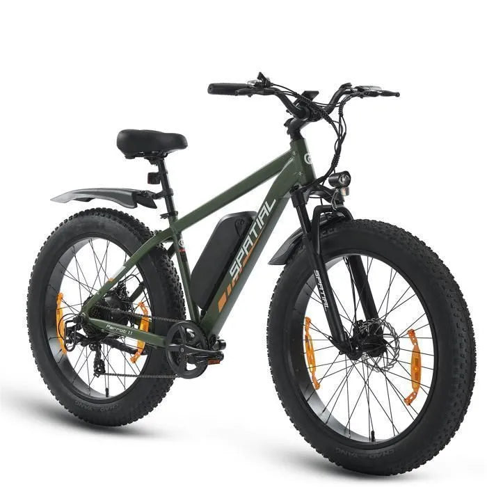 SPATIAL Elektrofahrrad 26" × 4 – Grün – 1000-W-Motor – 48-V-13-Ah-Batterie – Shimano 7-Gang – E-MTB / City-E-Bike